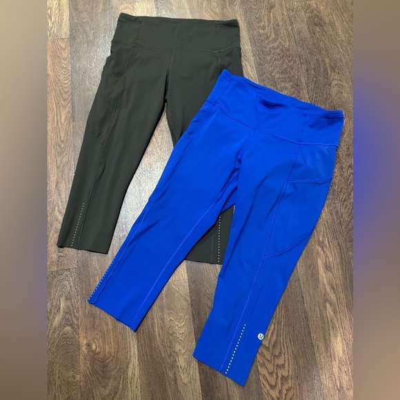 Lululemon Fast & Free Crop II *Nulux 19" Moroccan Blue Army Green Size 8 - Picture 2 of 13